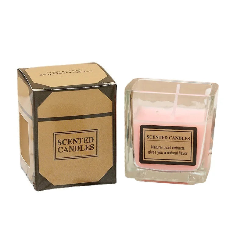 Candy Color Fragrance Candle Fragrance Environment Glass Square Cup Bedroom Household Decoration Small and Fresh