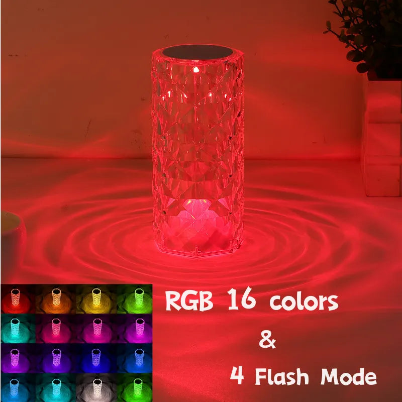 Crystal Table Lamp for Bedroom 16 Colors Touch/Remote Dimmable Night Light USB LED