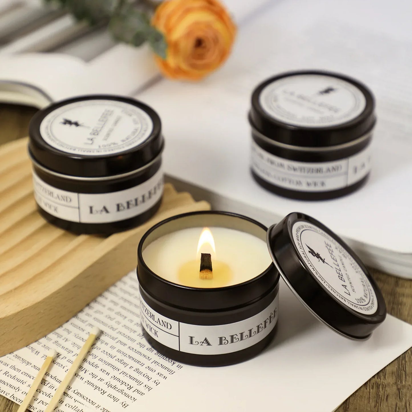 Black Tin Can Scented Candles Woodwick Candle Jars with Lid Classic Scented Aromatic